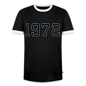 Year of birth: 1972 - Men's Ringer Shirt - black/white - Front - AI Model Female 172 light (172cm) & AI Model Male 178 light (178cm)