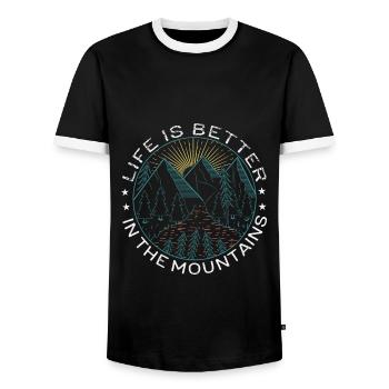 Live is better in the mountains - Men's Ringer Shirt - black/white - Front - AI Model Female 172 light (172cm) & AI Model Male 178 light (178cm)