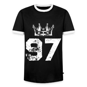 97 Couronne numérique - T-shirt contrasté Homme - noir/blanc - Devant - AI Model Female 172 light (172cm) & AI Model Male 178 light (178cm)