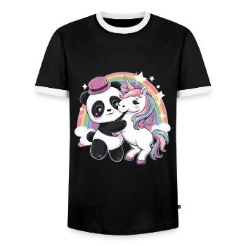Cute Kawaii Panda with Unicorn - Men's Ringer Shirt - black/white - Front - AI Model Female 172 light (172cm) & AI Model Male 178 light (178cm)