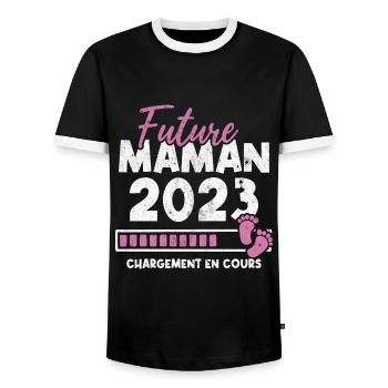 Future maman 2023 chargement en cours - T-shirt contrasté Homme - noir/blanc - Devant - AI Model Female 172 light (172cm) & AI Model Male 178 light (178cm)