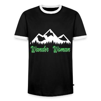 Hiking Woman Saying Mountains Nature Hobby Hiking - Men's Ringer Shirt - black/white - Front - AI Model Female 172 light (172cm) & AI Model Male 178 light (178cm)