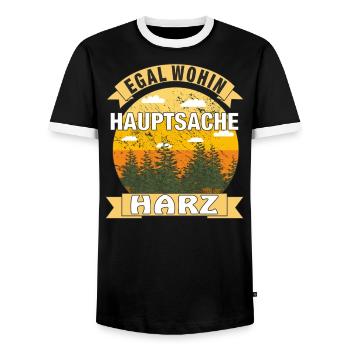 HAUPTSACHE HARZ - Männer Kontrast-T-Shirt - Schwarz/Weiß - Vorne - AI Model Female 172 light (172cm) & AI Model Male 178 light (178cm)