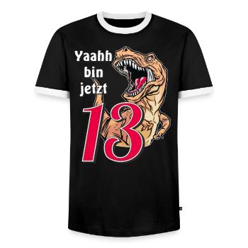 GEBURTSTAG Yaahh bin jetzt 13 - Männer Kontrast-T-Shirt - Schwarz/Weiß - Vorne - AI Model Female 172 light (172cm) & AI Model Male 178 light (178cm)