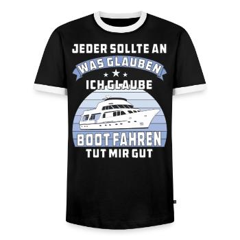 BOOT FAHREN TUT MIR GUT - Männer Kontrast-T-Shirt - Schwarz/Weiß - Vorne - AI Model Female 172 light (172cm) & AI Model Male 178 light (178cm)
