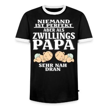 ZWILLINGS PAPA - Männer Kontrast-T-Shirt - Schwarz/Weiß - Vorne - AI Model Female 172 light (172cm) & AI Model Male 178 light (178cm)
