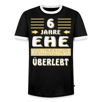 6 JAHRE EHE BIS JETZT GUT ÜBERLEBT - Männer Kontrast-T-Shirt - Schwarz/Weiß - Vorne - AI Model Female 172 light (172cm) & AI Model Male 178 light (178cm)