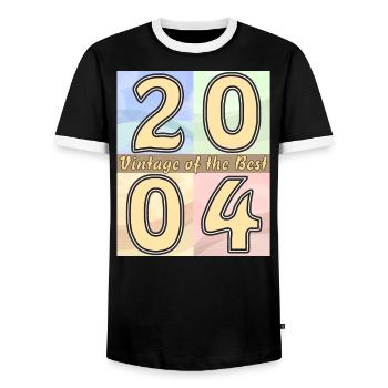BIRTHDAY YEAR 2004 - Men's Ringer Shirt - black/white - Front - AI Model Female 172 light (172cm) & AI Model Male 178 light (178cm)