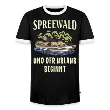 SPREEWALD UND DER URLAUB BEGINNT - Männer Kontrast-T-Shirt - Schwarz/Weiß - Vorne - AI Model Female 172 light (172cm) & AI Model Male 178 light (178cm)