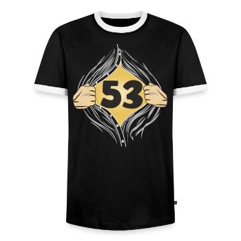 53 PUT ON SHIRT - Men's Ringer Shirt - black/white - Front - AI Model Female 172 light (172cm) & AI Model Male 178 light (178cm)