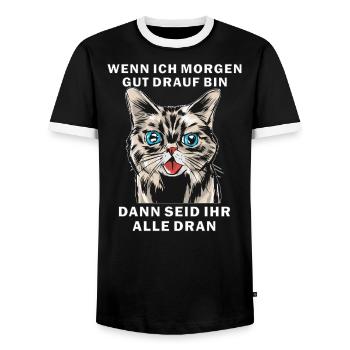 KATZE WENN ICH MORGEN GUT DRAUF BIN - Männer Kontrast-T-Shirt - Schwarz/Weiß - Vorne - AI Model Female 172 light (172cm) & AI Model Male 178 light (178cm)