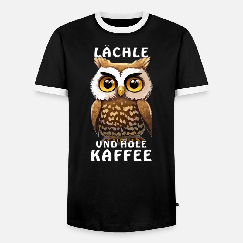 EULE LÄCHLE UND HOLE KAFFEE - Männer Kontrast-T-Shirt - Schwarz/Weiß