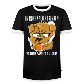 IN RUHE KAFFEE TRINKEN - Männer Kontrast-T-Shirt - Schwarz/Weiß - Vorne - AI Model Female 172 light (172cm) & AI Model Male 178 light (178cm)