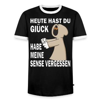 SENSENMANN SENSE VERGESSEN - Männer Kontrast-T-Shirt - Schwarz/Weiß - Vorne - AI Model Female 172 light (172cm) & AI Model Male 178 light (178cm)