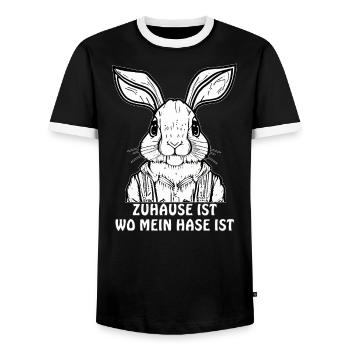 HASE ZUHAUSE IST - Männer Kontrast-T-Shirt - Schwarz/Weiß - Vorne - AI Model Female 172 light (172cm) & AI Model Male 178 light (178cm)