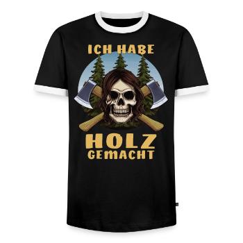 SKULL AXE I MADE WOOD - Men's Ringer Shirt - black/white - Front - AI Model Female 172 light (172cm) & AI Model Male 178 light (178cm)