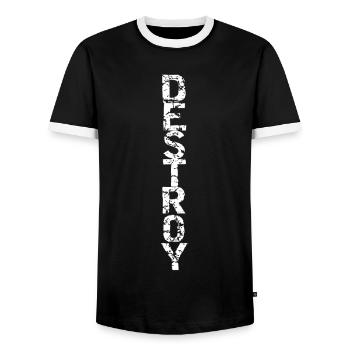 Destroy in white - Men's Ringer Shirt - black/white - Front - AI Model Female 172 light (172cm) & AI Model Male 178 light (178cm)