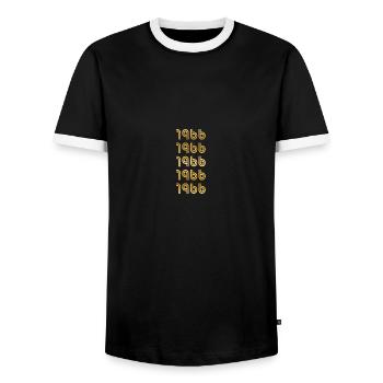 Jahr 1966 - Männer Kontrast-T-Shirt - Schwarz/Weiß - Vorne - AI Model Female 172 light (172cm) & AI Model Male 178 light (178cm)