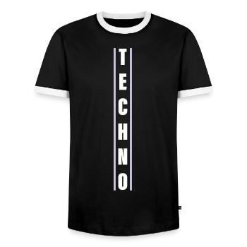 TECHNO - Men's Ringer Shirt - black/white - Front - AI Model Female 172 light (172cm) & AI Model Male 178 light (178cm)