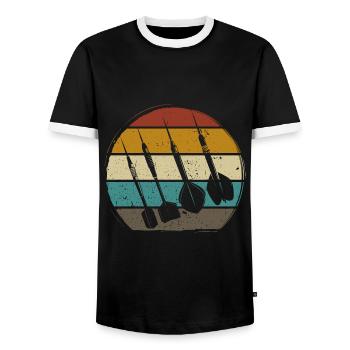 Retro Dartpfeile Vintage Dart Flights Darts - Men's Ringer Shirt - black/white - Front - AI Model Female 172 light (172cm) & AI Model Male 178 light (178cm)