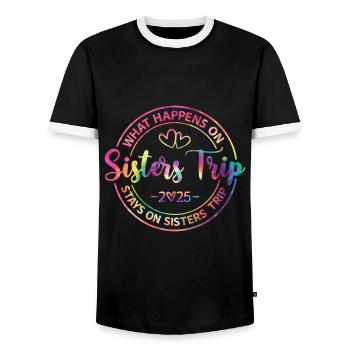 Que se passe-t-il lors du voyage des sœurs 2025 - T-shirt contrasté Homme - noir/blanc - Devant - AI Model Female 172 light (172cm) & AI Model Male 178 light (178cm)