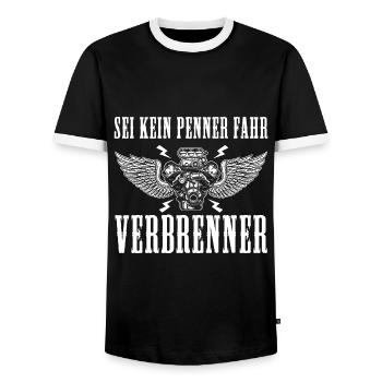 Sei kein Penner fahr Verbrenner Auto - Männer Kontrast-T-Shirt - Schwarz/Weiß - Vorne - AI Model Female 172 light (172cm) & AI Model Male 178 light (178cm)
