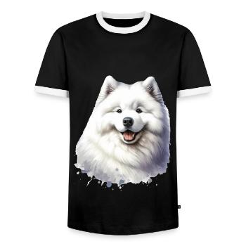 Samoyed Dog Gifts Cute Samoyed Dog Graphic - Men's Ringer Shirt - black/white - Front - AI Model Female 172 light (172cm) & AI Model Male 178 light (178cm)