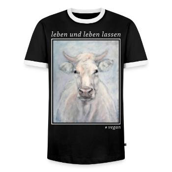 Kuh-Portrait - vegan - Männer Kontrast-T-Shirt - Schwarz/Weiß - Vorne - AI Model Female 172 light (172cm) & AI Model Male 178 light (178cm)