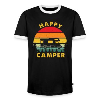 Happy Camper Retro Vintage Van Life Campen - T-shirt contrasté Homme - noir/blanc - Devant - AI Model Female 172 light (172cm) & AI Model Male 178 light (178cm)