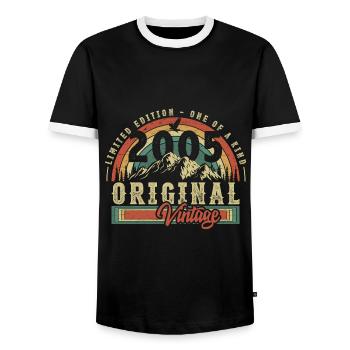 2005 Birthday Born in 2005 Retro Vintage - Men's Ringer Shirt - black/white - Front - AI Model Female 172 light (172cm) & AI Model Male 178 light (178cm)