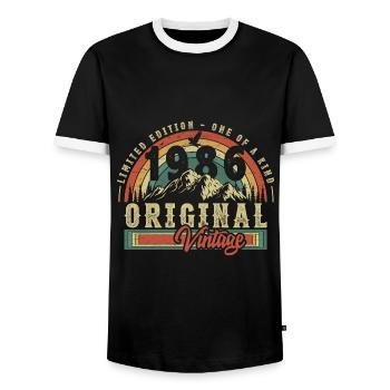 1986 Anniversaire né en 1986 Retro Vintage - T-shirt contrasté Homme - noir/blanc - Devant - AI Model Female 172 light (172cm) & AI Model Male 178 light (178cm)