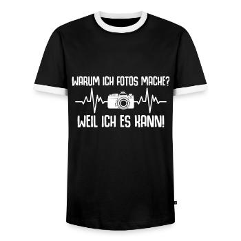 Fotografieren Weil ich es kann Fotograf - Männer Kontrast-T-Shirt - Schwarz/Weiß - Vorne - AI Model Female 172 light (172cm) & AI Model Male 178 light (178cm)
