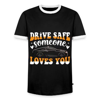 Drive safe - someone loves you design - Men's Ringer Shirt - black/white - Front - AI Model Female 172 light (172cm) & AI Model Male 178 light (178cm)