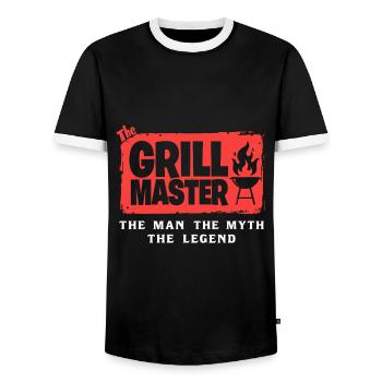 The Grillmaster BBQ Grilling Cult Saying - Men's Ringer Shirt - black/white - Front - AI Model Female 172 light (172cm) & AI Model Male 178 light (178cm)