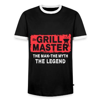 The Grillmaster BBQ Grilling Cult Saying - Men's Ringer Shirt - black/white - Front - AI Model Female 172 light (172cm) & AI Model Male 178 light (178cm)