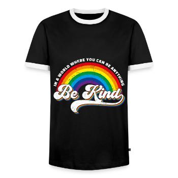 Be Kind LGBT Regenbogen - Männer Kontrast-T-Shirt - Schwarz/Weiß - Vorne - AI Model Female 172 light (172cm) & AI Model Male 178 light (178cm)