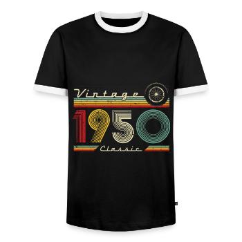 Anniversaire des années 1950 né dans les années 1950 rétro Vintage - T-shirt contrasté Homme - noir/blanc - Devant - AI Model Female 172 light (172cm) & AI Model Male 178 light (178cm)