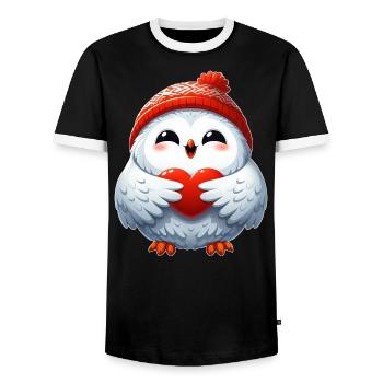 Schneeeule Herz Liebe Valentinstag Design - Männer Kontrast-T-Shirt - Schwarz/Weiß - Vorne - AI Model Female 172 light (172cm) & AI Model Male 178 light (178cm)