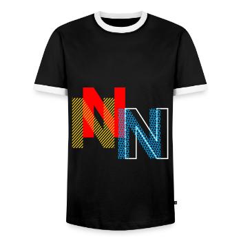 Buchstabe N - Männer Kontrast-T-Shirt - Schwarz/Weiß - Vorne - AI Model Female 172 light (172cm) & AI Model Male 178 light (178cm)