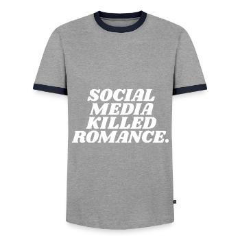 Social Media Killed Romance - Men's Ringer Shirt - grey/navy  - Front - AI Model Female 172 light (172cm) & AI Model Male 178 light (178cm)