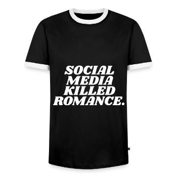 Social Media Killed Romance - Männer Kontrast-T-Shirt - Schwarz/Weiß - Vorne - AI Model Female 172 light (172cm) & AI Model Male 178 light (178cm)