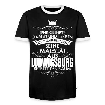 LUDWIGSBURG - Majestät - Männer Kontrast-T-Shirt - Schwarz/Weiß - Vorne - AI Model Female 172 light (172cm) & AI Model Male 178 light (178cm)