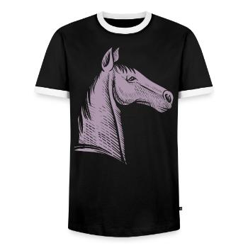 Minimalist Horse Portrait Silhouette - Men's Ringer Shirt - black/white - Front - AI Model Female 172 light (172cm) & AI Model Male 178 light (178cm)