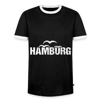 Hambourg Ville hanséatique Allemagne du Nord - T-shirt contrasté Homme - noir/blanc - Devant - AI Model Female 172 light (172cm) & AI Model Male 178 light (178cm)