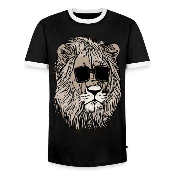Lion with sunglasses Lion motif animal face - Men's Ringer Shirt - black/white - Front - AI Model Female 172 light (172cm) & AI Model Male 178 light (178cm)