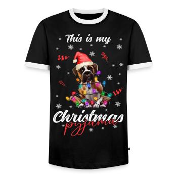 lustig Boxer Weihnachten Weihnachtsschlafanzug - Männer Kontrast-T-Shirt - Schwarz/Weiß - Vorne - AI Model Female 172 light (172cm) & AI Model Male 178 light (178cm)