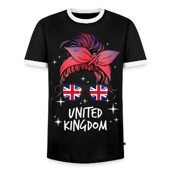 Großbritannien - Männer Kontrast-T-Shirt - Schwarz/Weiß - Vorne - AI Model Female 172 light (172cm) & AI Model Male 178 light (178cm)