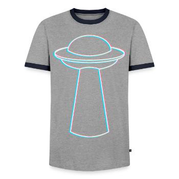 UFO Glitch – Ambiance rave et techno - T-shirt contrasté Homme - gris/marine  - Devant - AI Model Female 172 light (172cm) & AI Model Male 178 light (178cm)