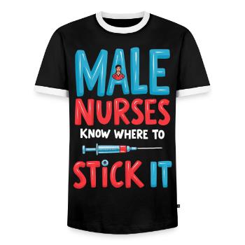 Male Nurses - Men's Ringer Shirt - black/white - Front - AI Model Female 172 light (172cm) & AI Model Male 178 light (178cm)