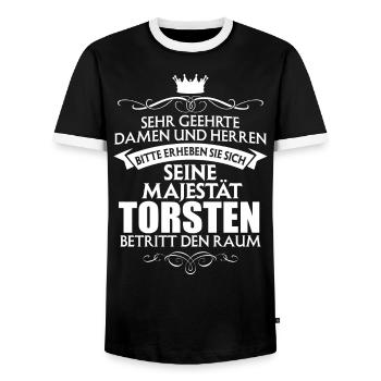 TORSTEN - Majestät - Männer Kontrast-T-Shirt - Schwarz/Weiß - Vorne - AI Model Female 172 light (172cm) & AI Model Male 178 light (178cm)